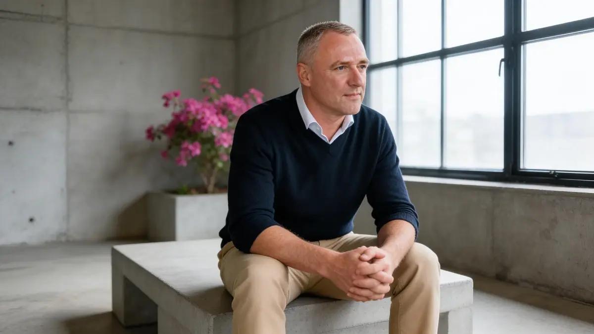 Daniel Dunkhase sitzt nachdenklich am Schreibtisch und vergleicht KI-generierte Texte auf dem Bildschirm mit einer handschriftlichen Notiz